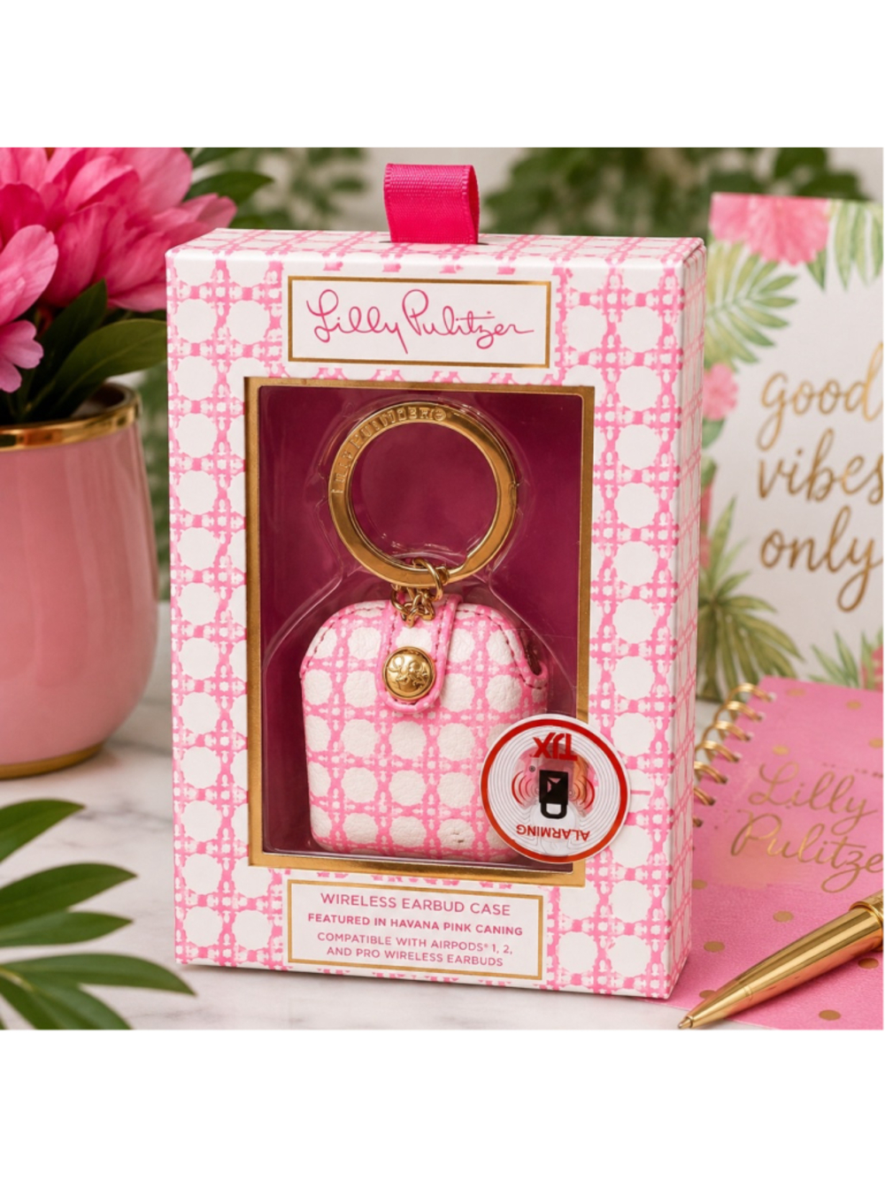 Lilly Pulitzer AirPods Case Keychain | Havana Pink Caning Earbud Holder
